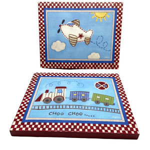 2012 Home Accent Children's Wood Pictures Train & Plane Wall Decoration Nursery